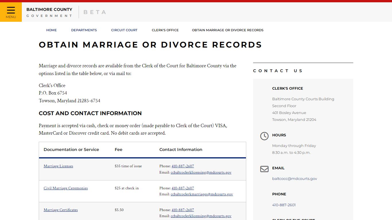 Marriage and Divorce - Baltimore County